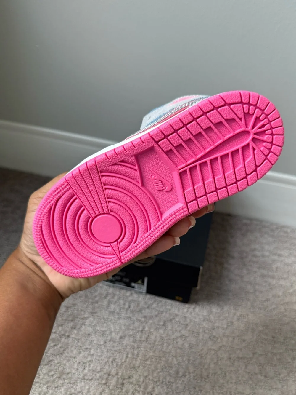 Kids Mid-Top Sneakers in Light Gray, Denim & Pink